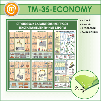 Стенд «Строповка и складирование грузов. Текстильные ленточные стропы» (TM-35-ECONOMY)