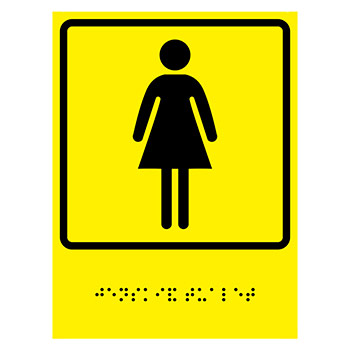 Тактильная пиктограмма «Женский туалет» с азбукой Брайля, ДС69 (пластик 2 мм, 150х225 мм)