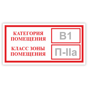Знак «Категория помещения, класс зоны помещения», B05.1 (фотолюминесцентная пленка, 300х150 мм)